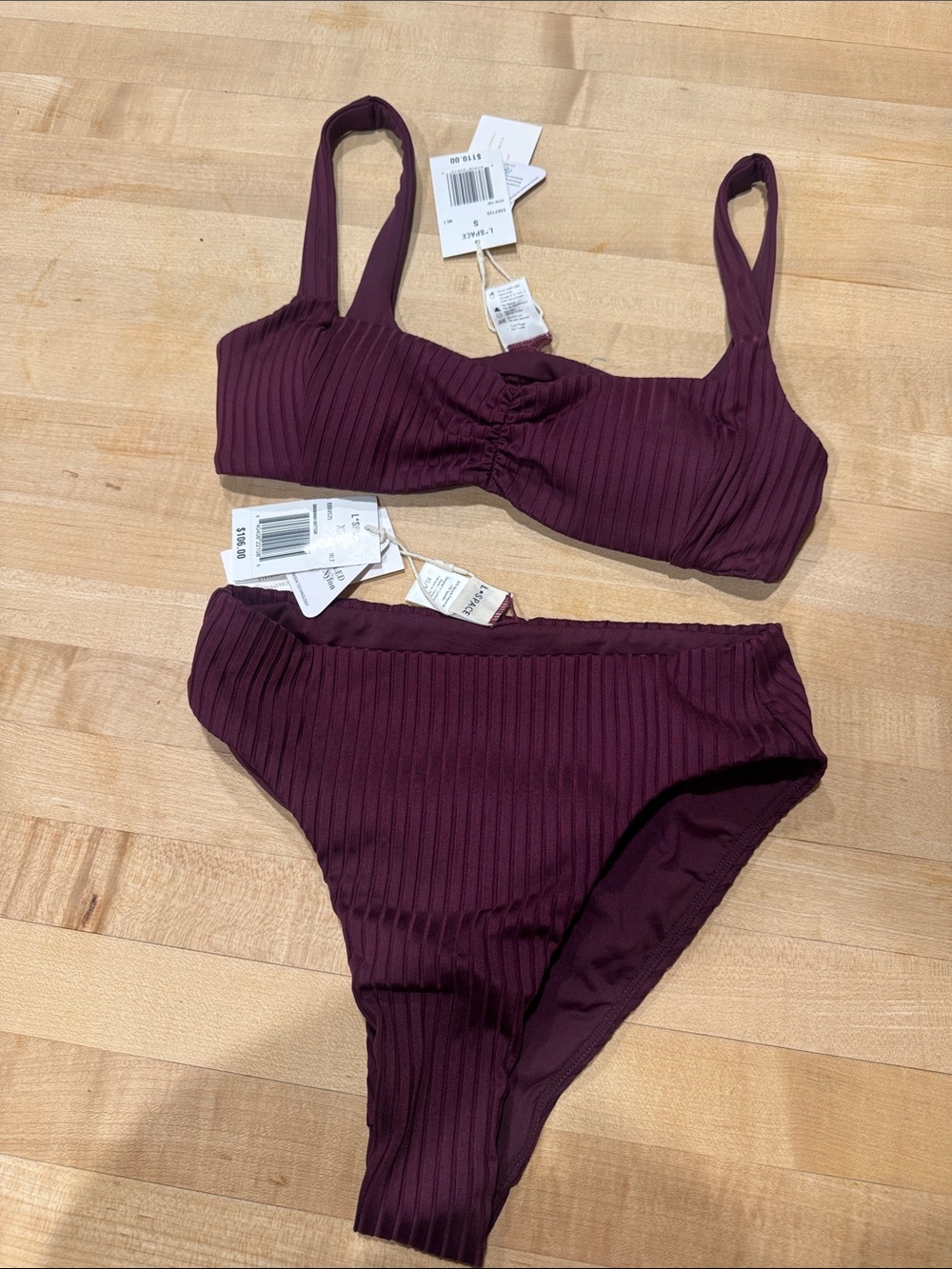 l space Ribbed Two-Piece Bikini Set in Deep Plum xsmall bottom small top